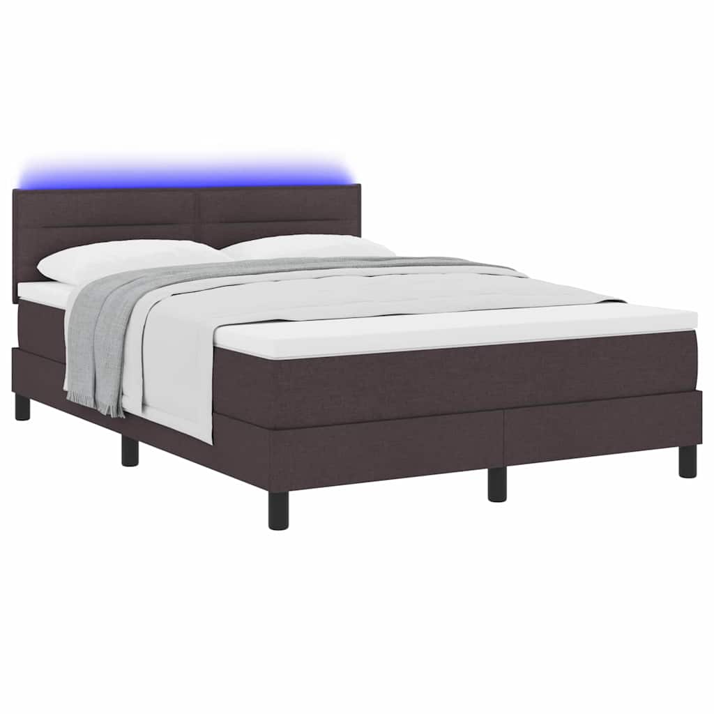 vidaXL Łóżko sprężynowe z paskami LED Ciemny brąz 160 x 200 cm tkanina