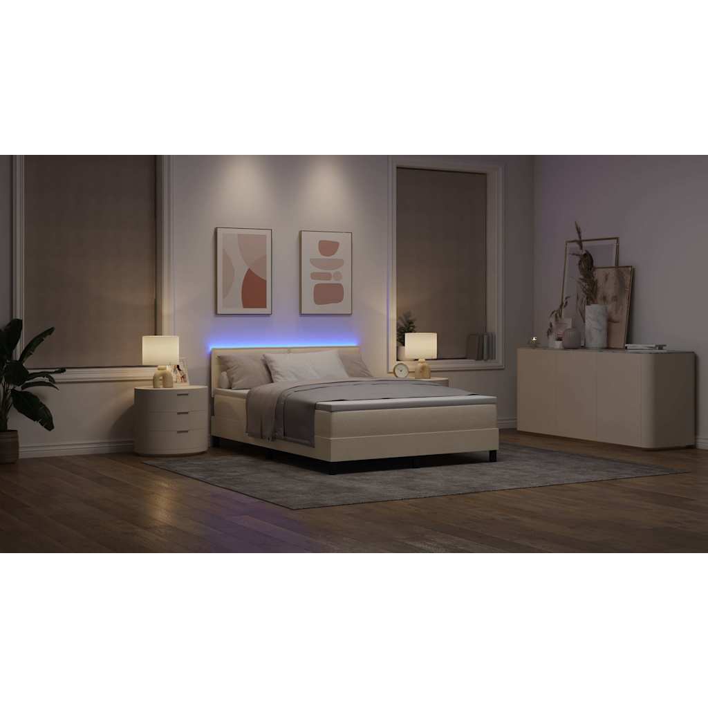 vidaXL Łóżko sprężynowe z paskami LED Kremowy 160 x 200 cm tkanina