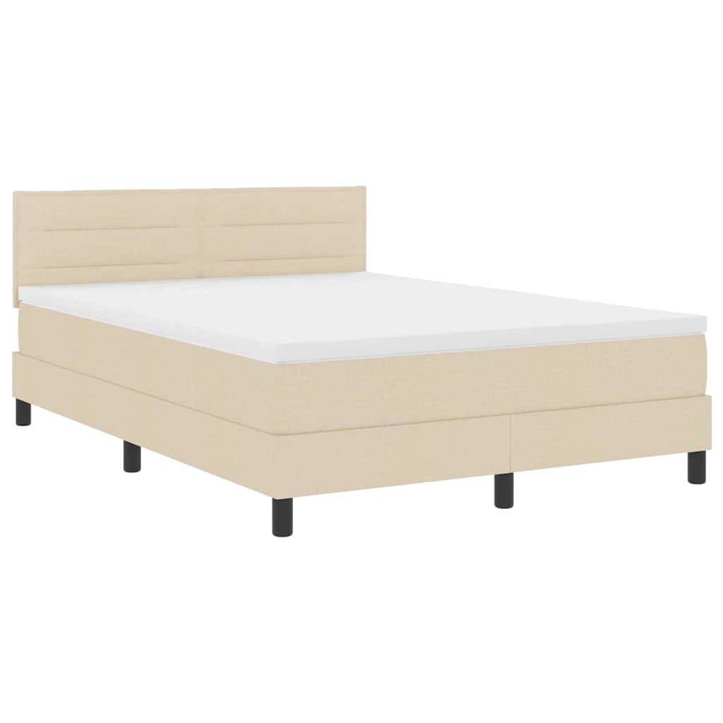 vidaXL Łóżko sprężynowe z paskami LED Kremowy 160 x 200 cm tkanina