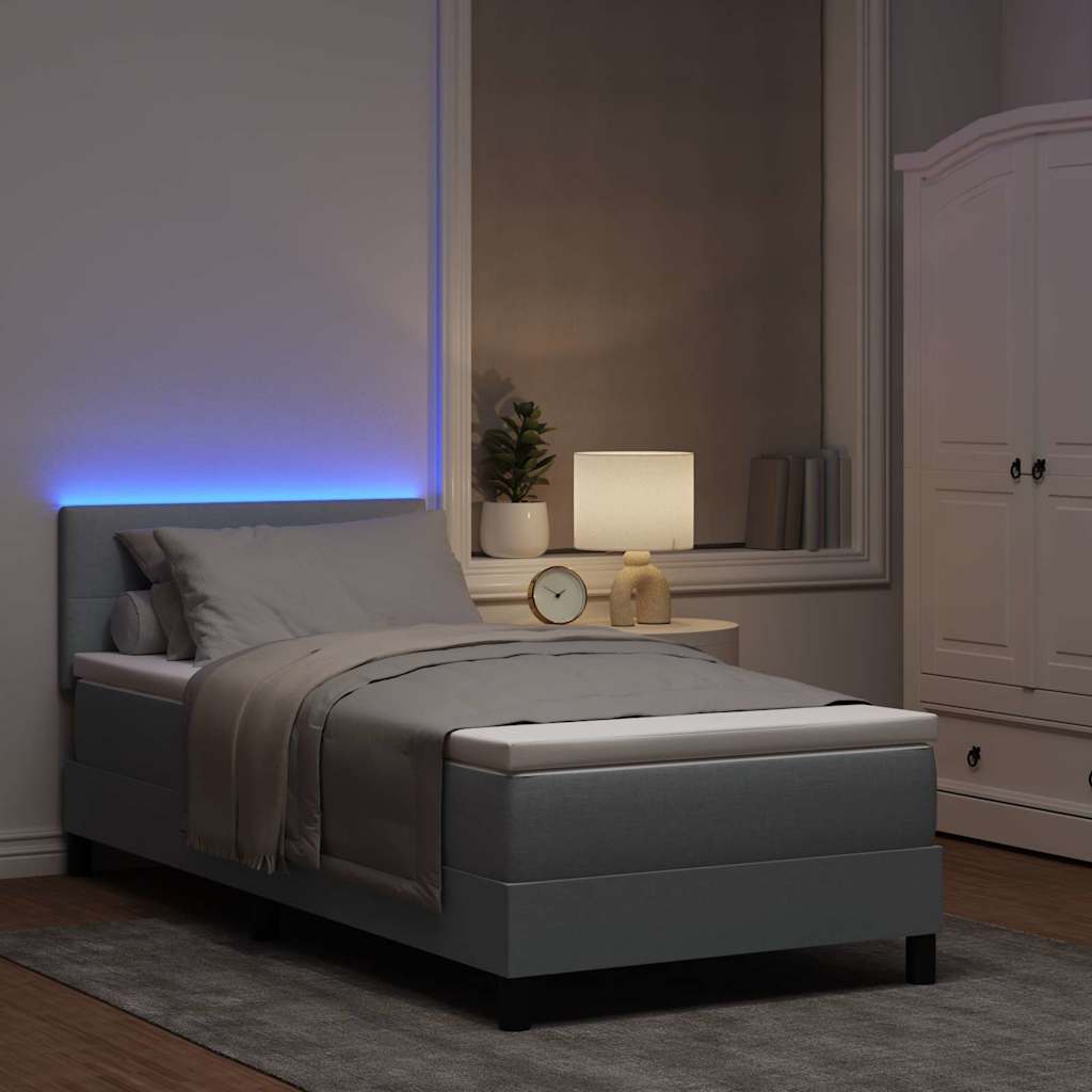 vidaXL Łóżko sprężynowe z paskami LED Jasnoszary 80 x 200 cm tkanina