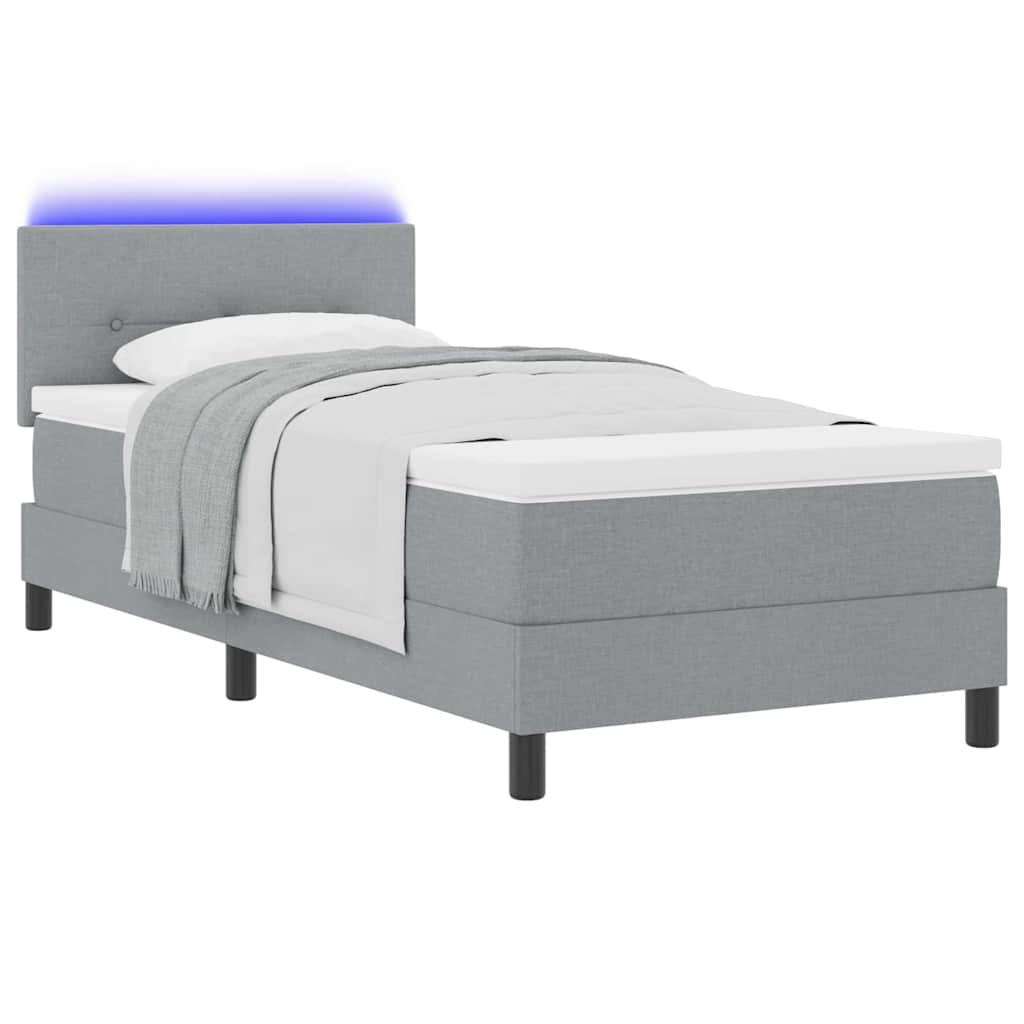 vidaXL Łóżko sprężynowe z paskami LED Jasnoszary 80 x 200 cm tkanina