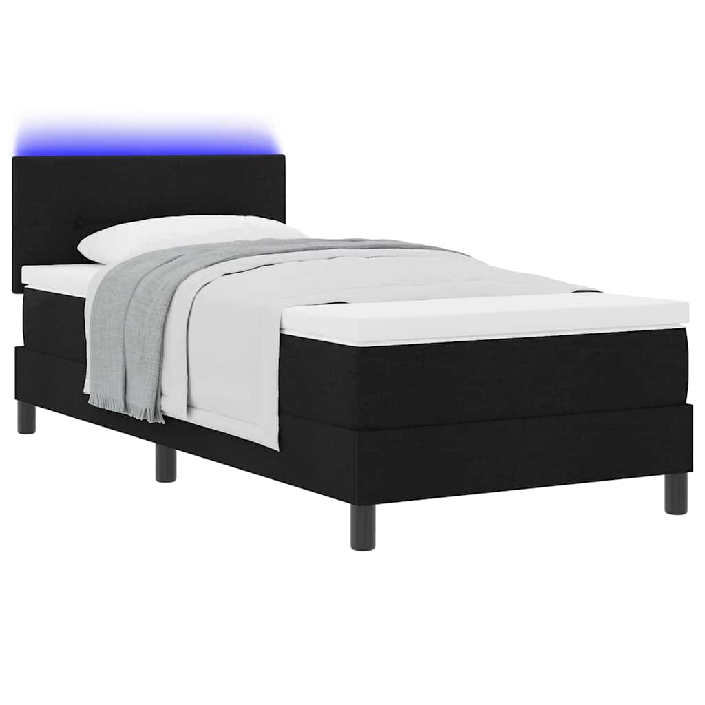 vidaXL Łóżko sprężynowe z materacem z LED Czarny 90 x 200 cm tkanina