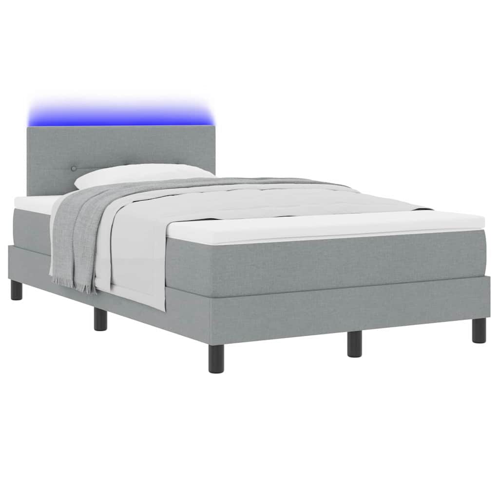 vidaXL Łóżko sprężynowe z paskami LED Jasnoszary 120 x 190 cm tkanina