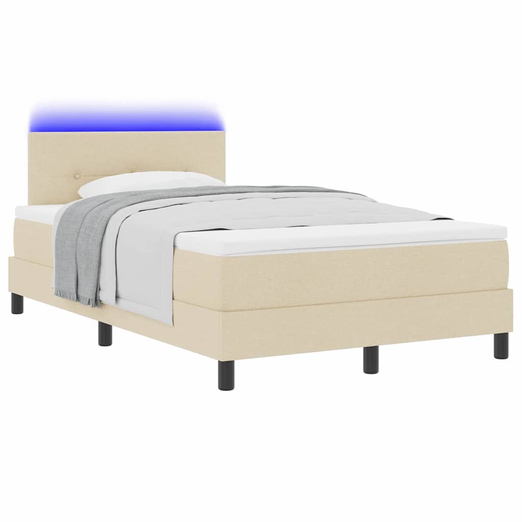 vidaXL Łóżko sprężynowe z paskami LED Kremowy 120 x 190 cm tkanina