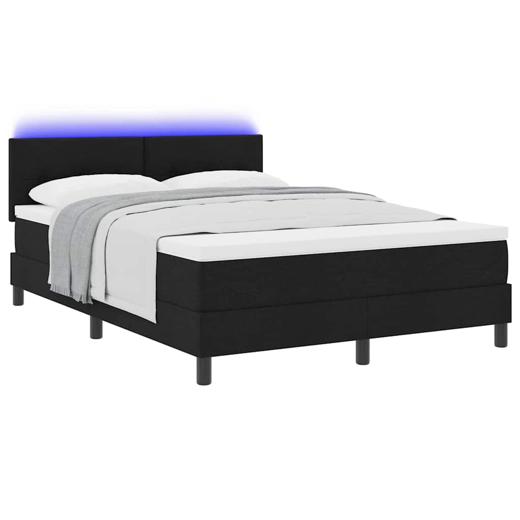vidaXL Łóżko sprężynowe z paskami LED Czarny 140 x 200 cm tkanina