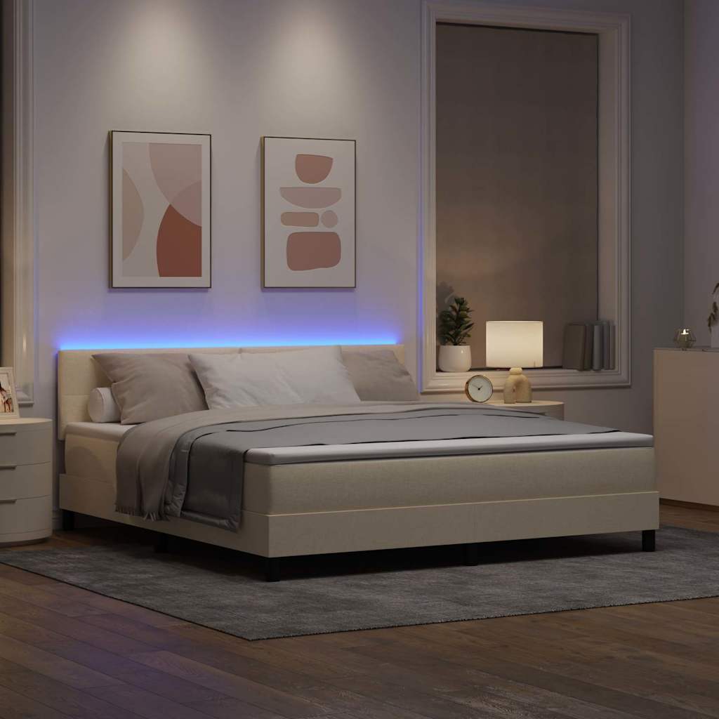 vidaXL Łóżko sprężynowe z materacem z LED Kremowy 180 x 200 cm tkanina