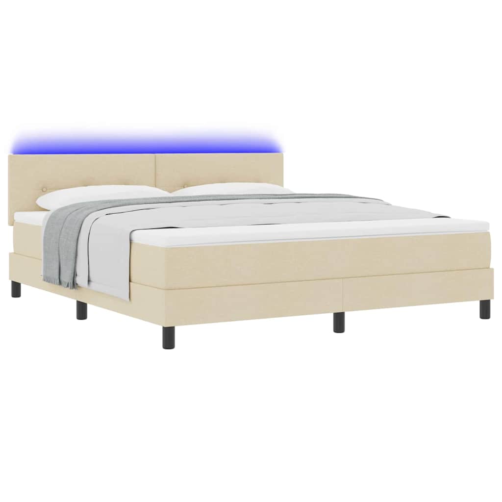 vidaXL Łóżko sprężynowe z materacem z LED Kremowy 180 x 200 cm tkanina