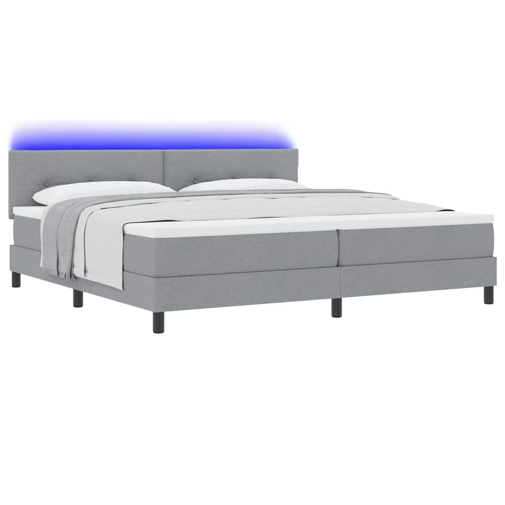 vidaXL Łóżko sprężynowe z paskami LED Jasnoszary 200 x 200 cm tkanina