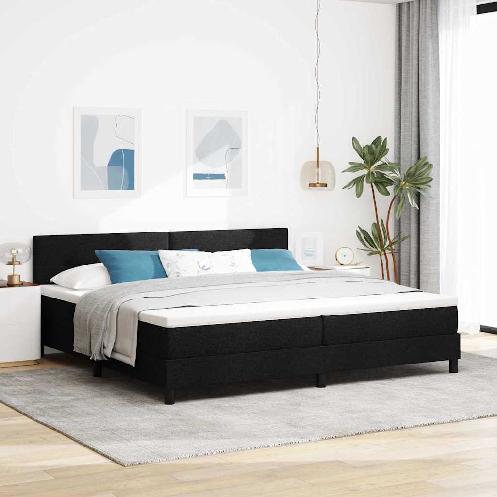 vidaXL Łóżko sprężynowe z paskami LED Czarny 200 x 200 cm tkanina