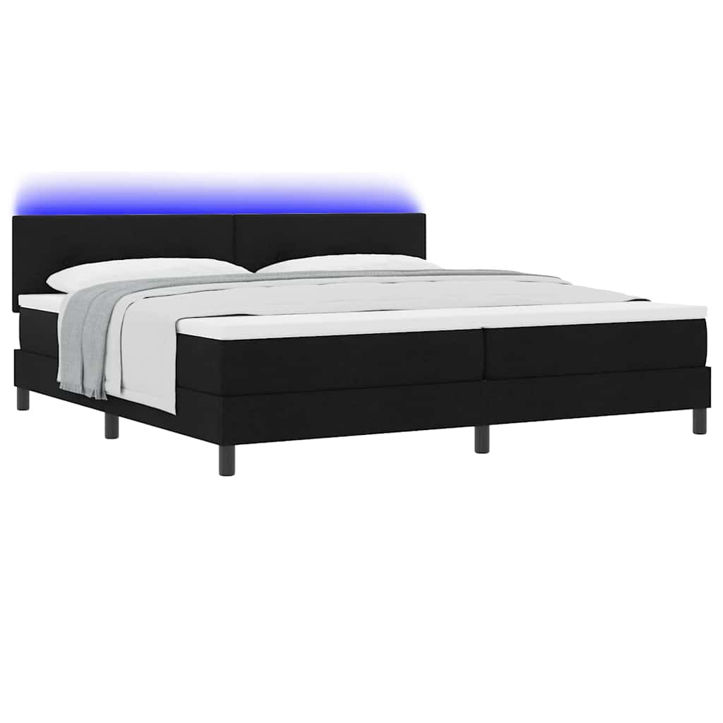 vidaXL Łóżko sprężynowe z paskami LED Czarny 200 x 200 cm tkanina