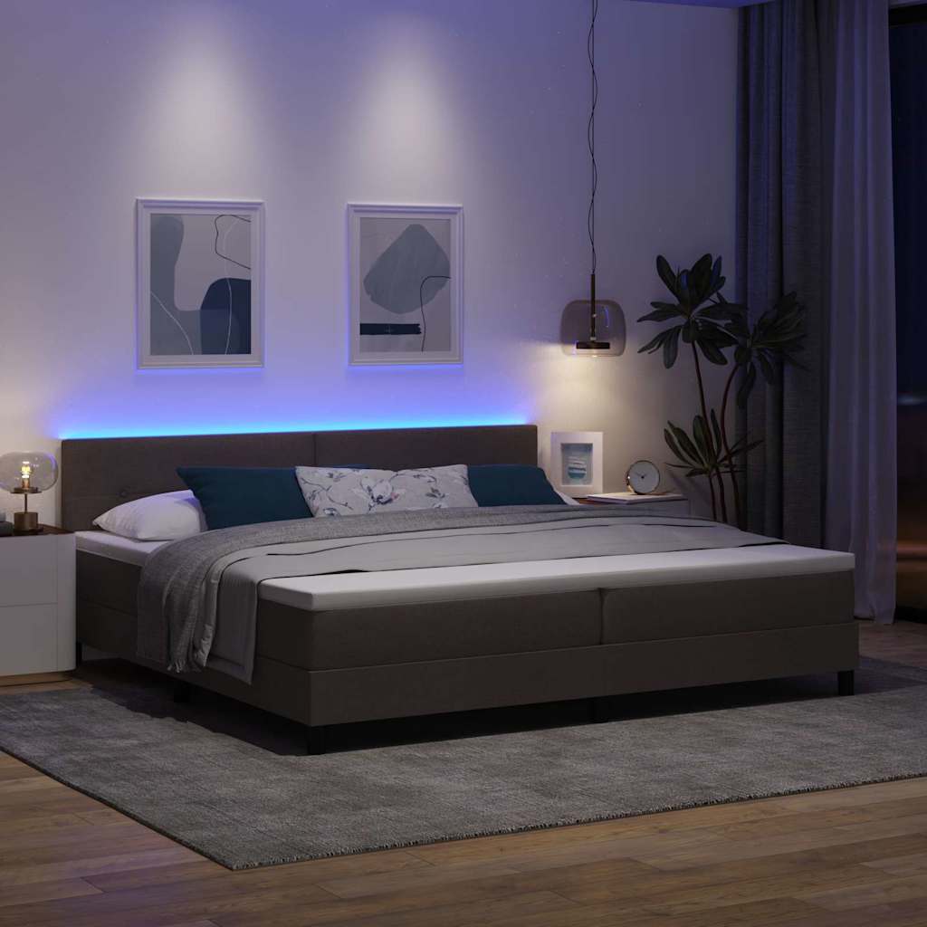 vidaXL Łóżko sprężynowe z paskami LED Ciemny brąz 200 x 200 cm tkanina