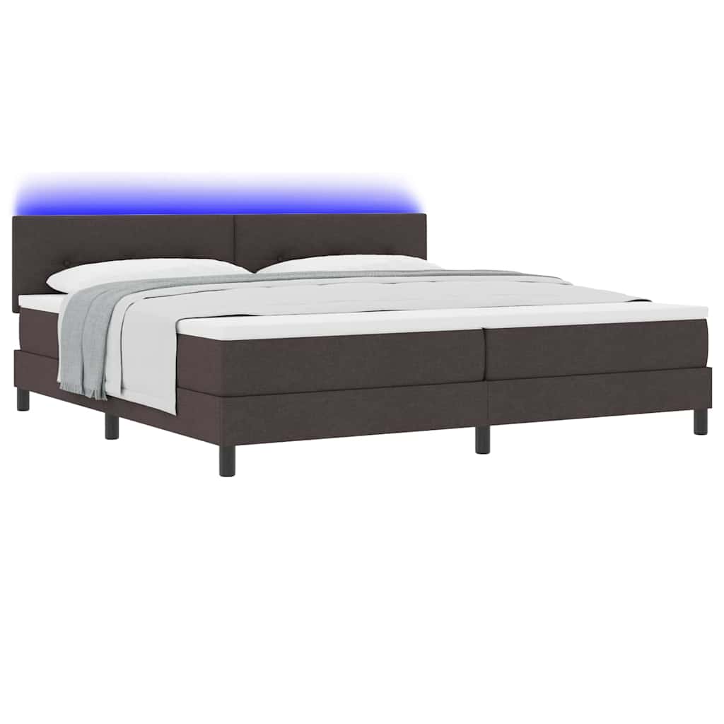 vidaXL Łóżko sprężynowe z paskami LED Ciemny brąz 200 x 200 cm tkanina