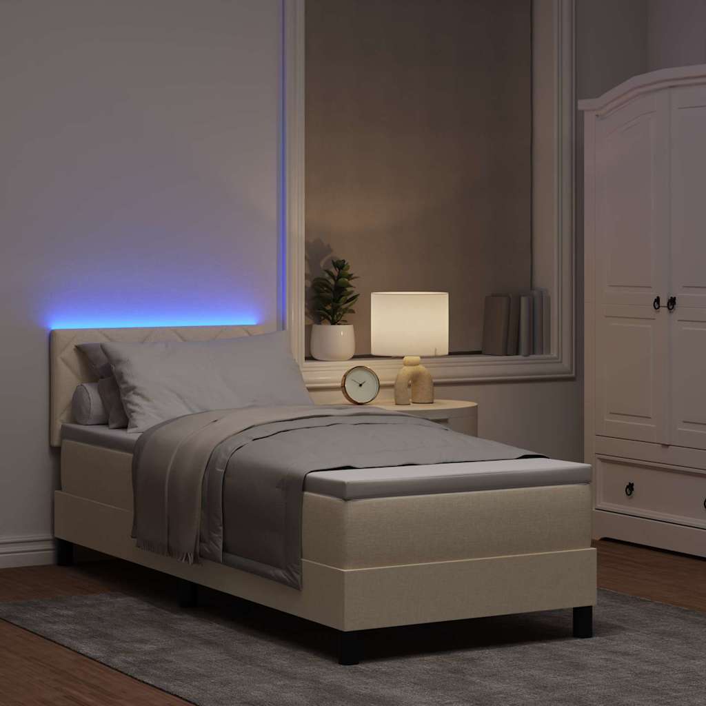 vidaXL Łóżko sprężynowe z materacem z LED Kremowy 80 x 200 cm tkanina