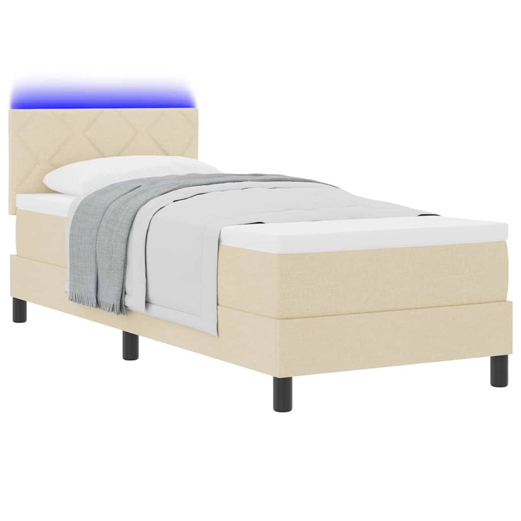 vidaXL Łóżko sprężynowe z materacem z LED Kremowy 80 x 200 cm tkanina
