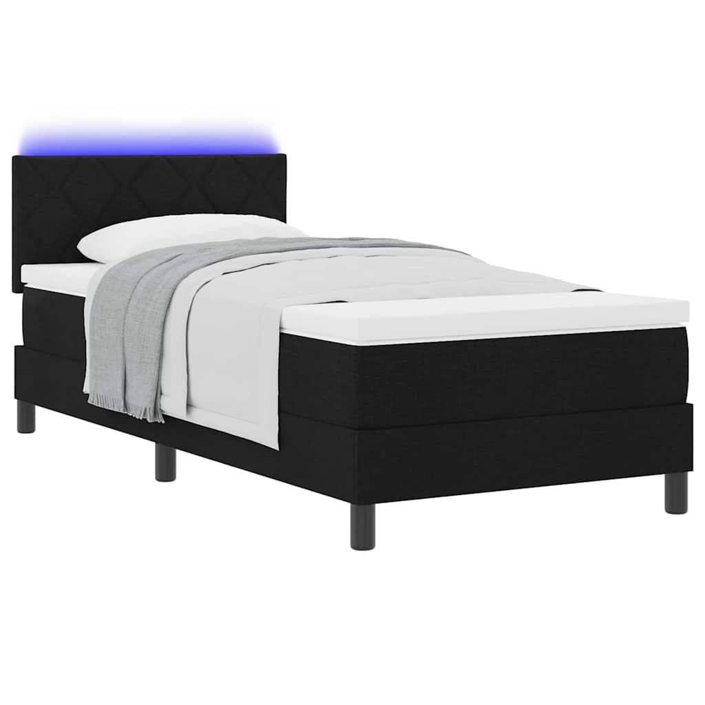 vidaXL Łóżko sprężynowe z materacem z LED Czarny 90 x 190 cm tkanina