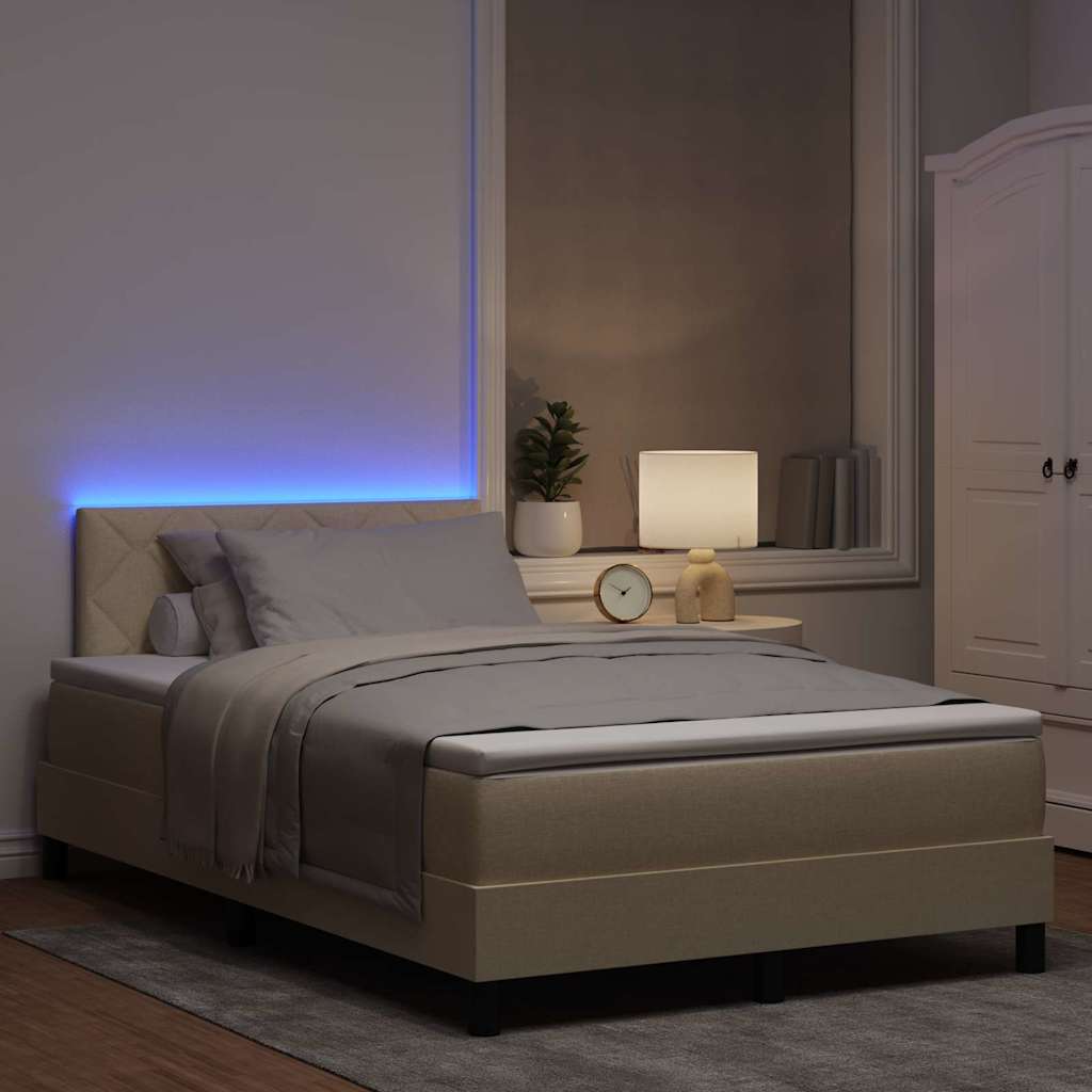 vidaXL Łóżko sprężynowe z materacem z LED Kremowy 120 x 190 cm tkanina