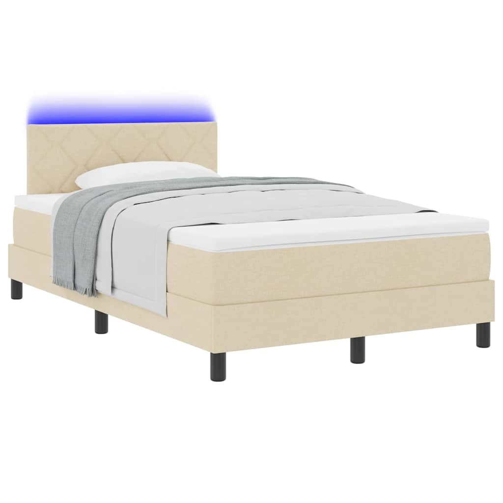vidaXL Łóżko sprężynowe z materacem z LED Kremowy 120 x 190 cm tkanina