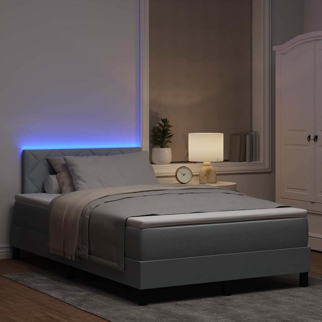 vidaXL Łóżko sprężynowe z paskami LED Jasnoszary 120 x 200 cm tkanina