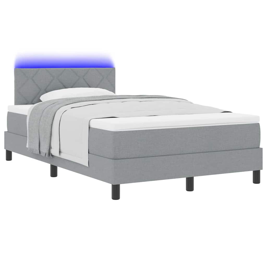 vidaXL Łóżko sprężynowe z paskami LED Jasnoszary 120 x 200 cm tkanina