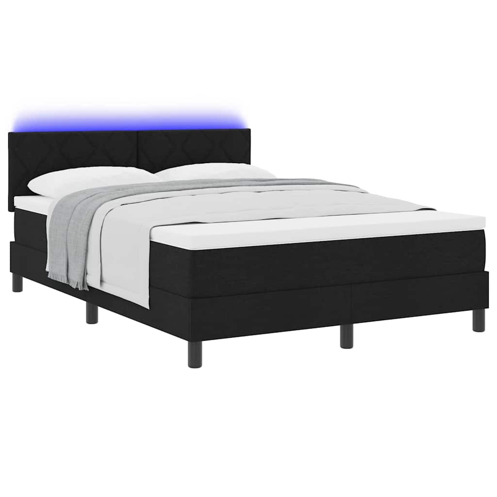vidaXL Łóżko sprężynowe z paskami LED Czarny 140 x 190 cm tkanina