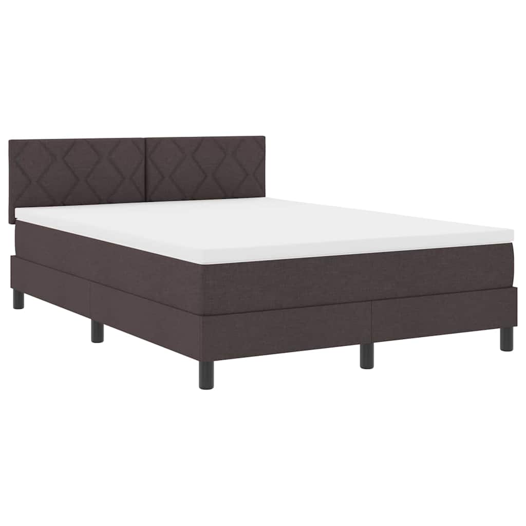 vidaXL Łóżko sprężynowe z paskami LED Ciemny brąz 140 x 190 cm tkanina