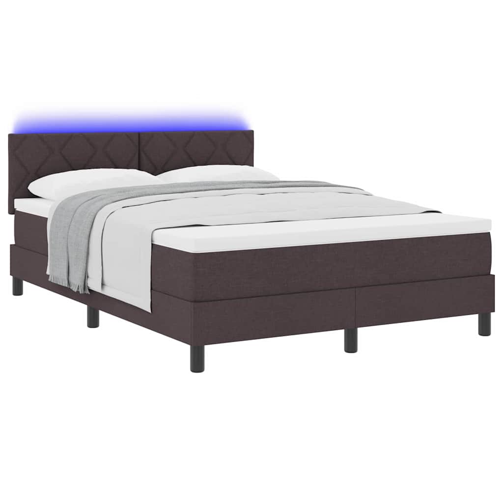 vidaXL Łóżko sprężynowe z paskami LED Ciemny brąz 140 x 200 cm tkanina