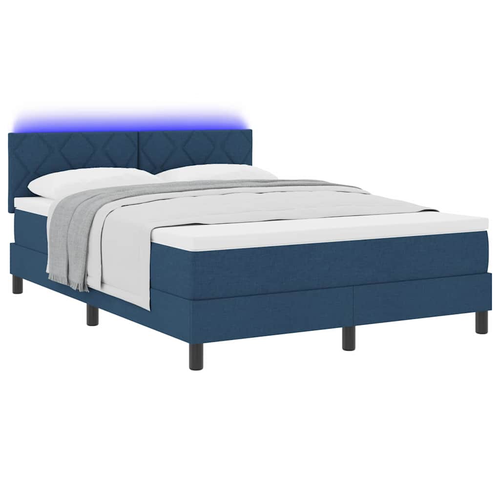 vidaXL Łóżko sprężynowe z paskami LED Niebieski 160 x 200 cm tkanina