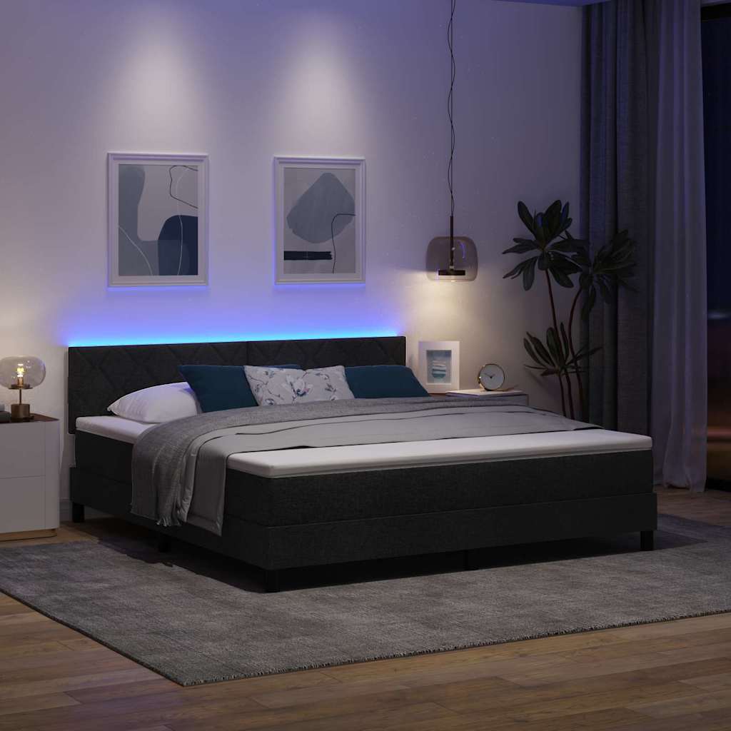 vidaXL Łóżko sprężynowe z paskami LED Czarny 180 x 200 cm tkanina