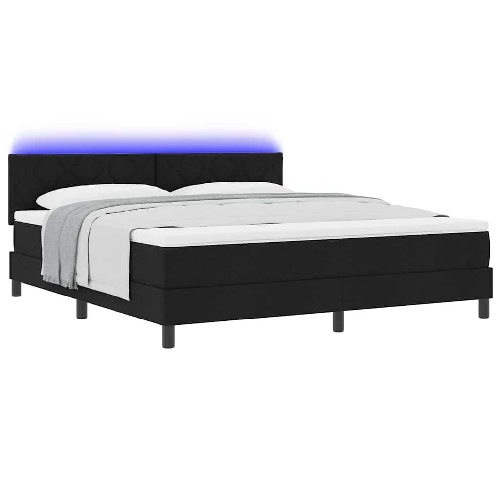 vidaXL Łóżko sprężynowe z paskami LED Czarny 180 x 200 cm tkanina