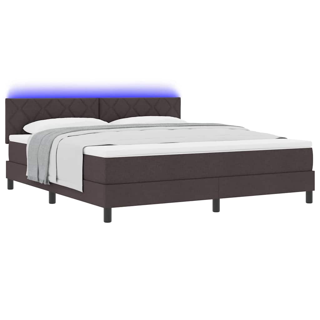 vidaXL Łóżko sprężynowe z paskami LED Ciemny brąz 180 x 200 cm tkanina