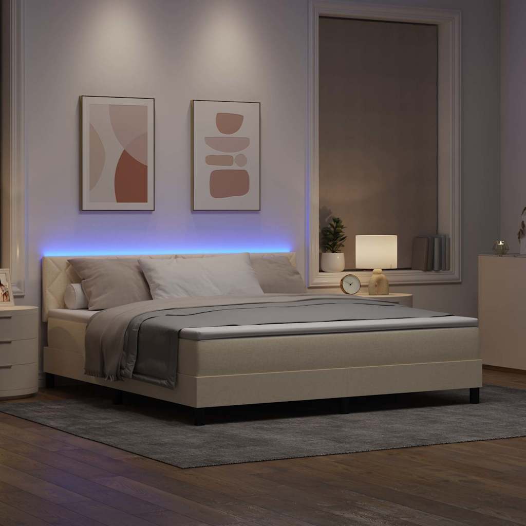 vidaXL Łóżko sprężynowe z paskami LED Kremowy 180 x 200 cm tkanina