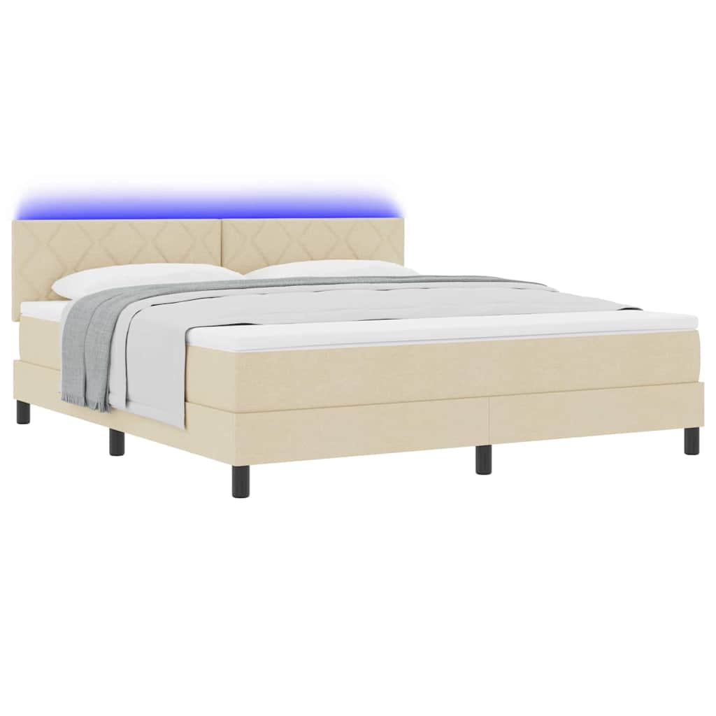 vidaXL Łóżko sprężynowe z paskami LED Kremowy 180 x 200 cm tkanina