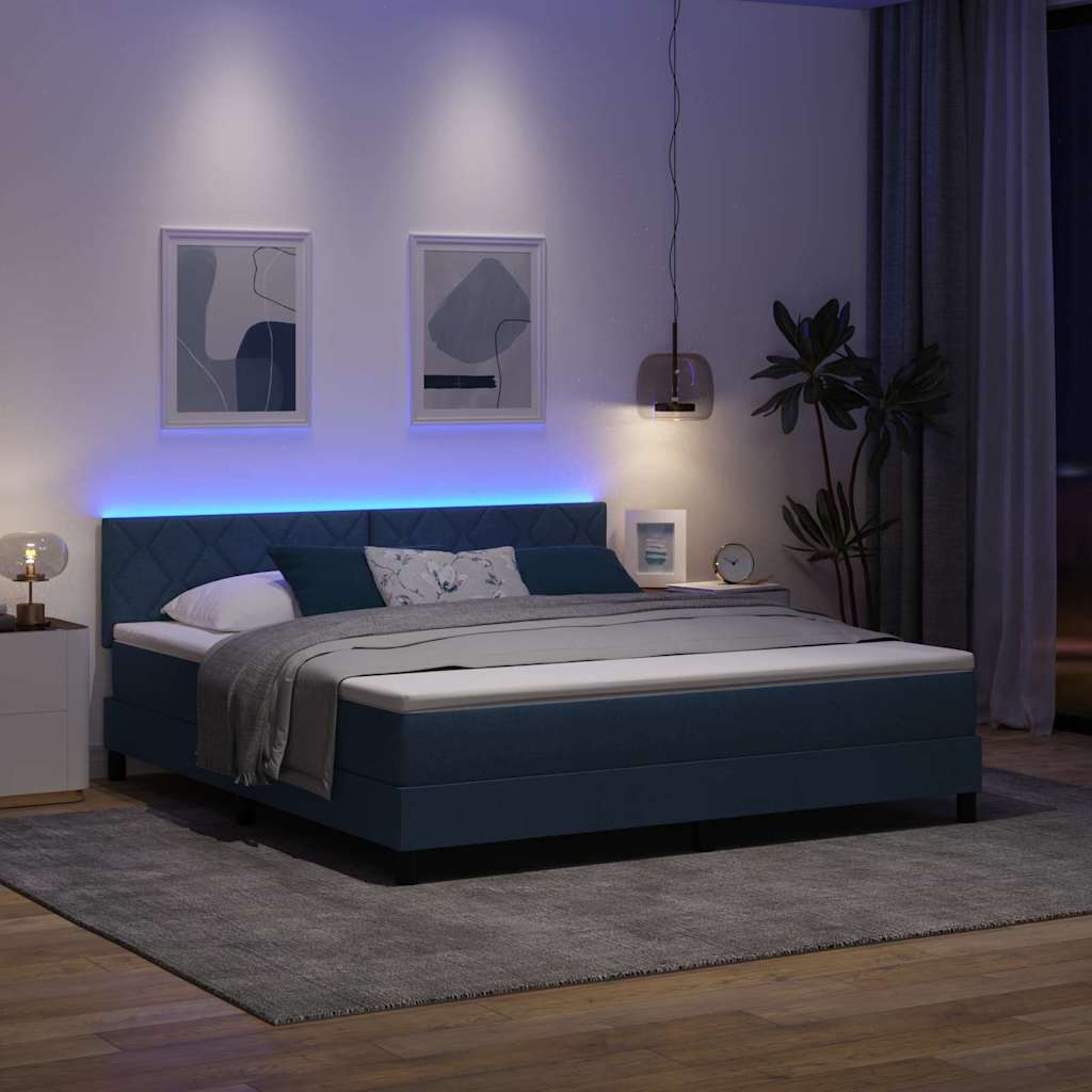 vidaXL Łóżko sprężynowe z paskami LED Niebieski 180 x 200 cm tkanina
