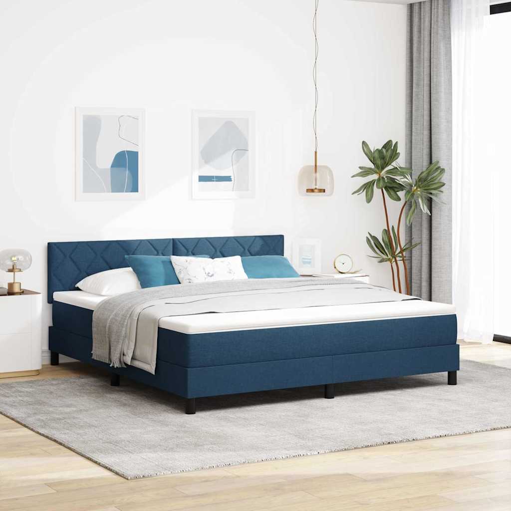 vidaXL Łóżko sprężynowe z paskami LED Niebieski 180 x 200 cm tkanina