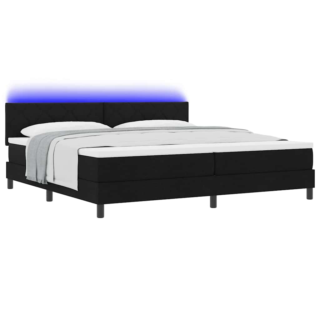 vidaXL Łóżko sprężynowe z materacem z LED Czarny 200 x 200 cm tkanina