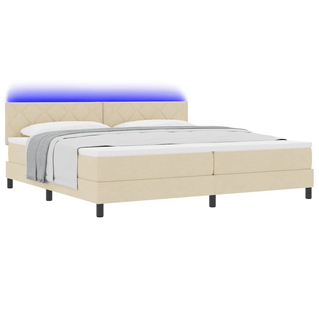 vidaXL Łóżko sprężynowe z materacem z LED Kremowy 200 x 200 cm tkanina