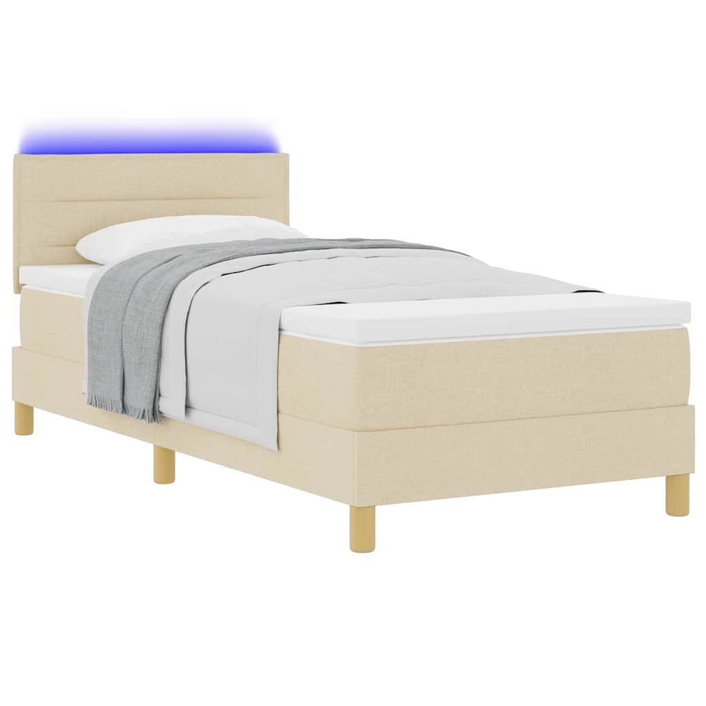 vidaXL Łóżko z sprężyną LED z paskami LED Kremowy 80 x 200 cm tkanina