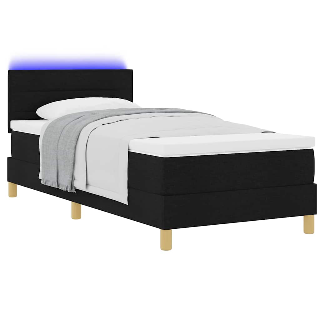 vidaXL Łóżko z sprężyną LED z paskami LED Czarny 90 x 190 cm tkanina