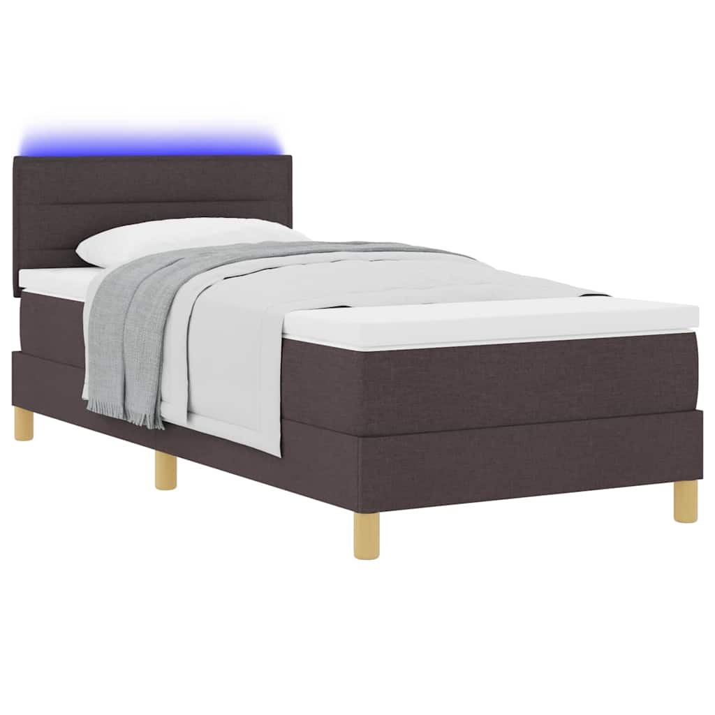 vidaXL Łóżko z sprężyną LED Ciemny brąz 90 x 200 cm tkanina