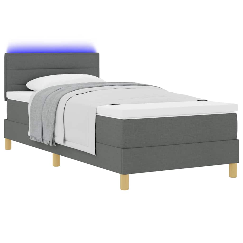 vidaXL Łóżko z sprężyną LED Ciemnoszary 100 x 200 cm tkanina