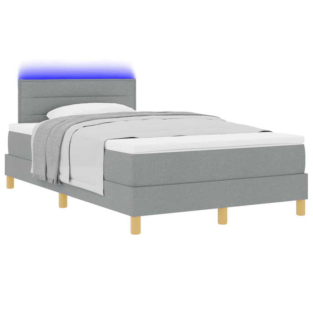 vidaXL Łóżko z sprężyną LED Jasnoszary 120 x 190 cm tkanina