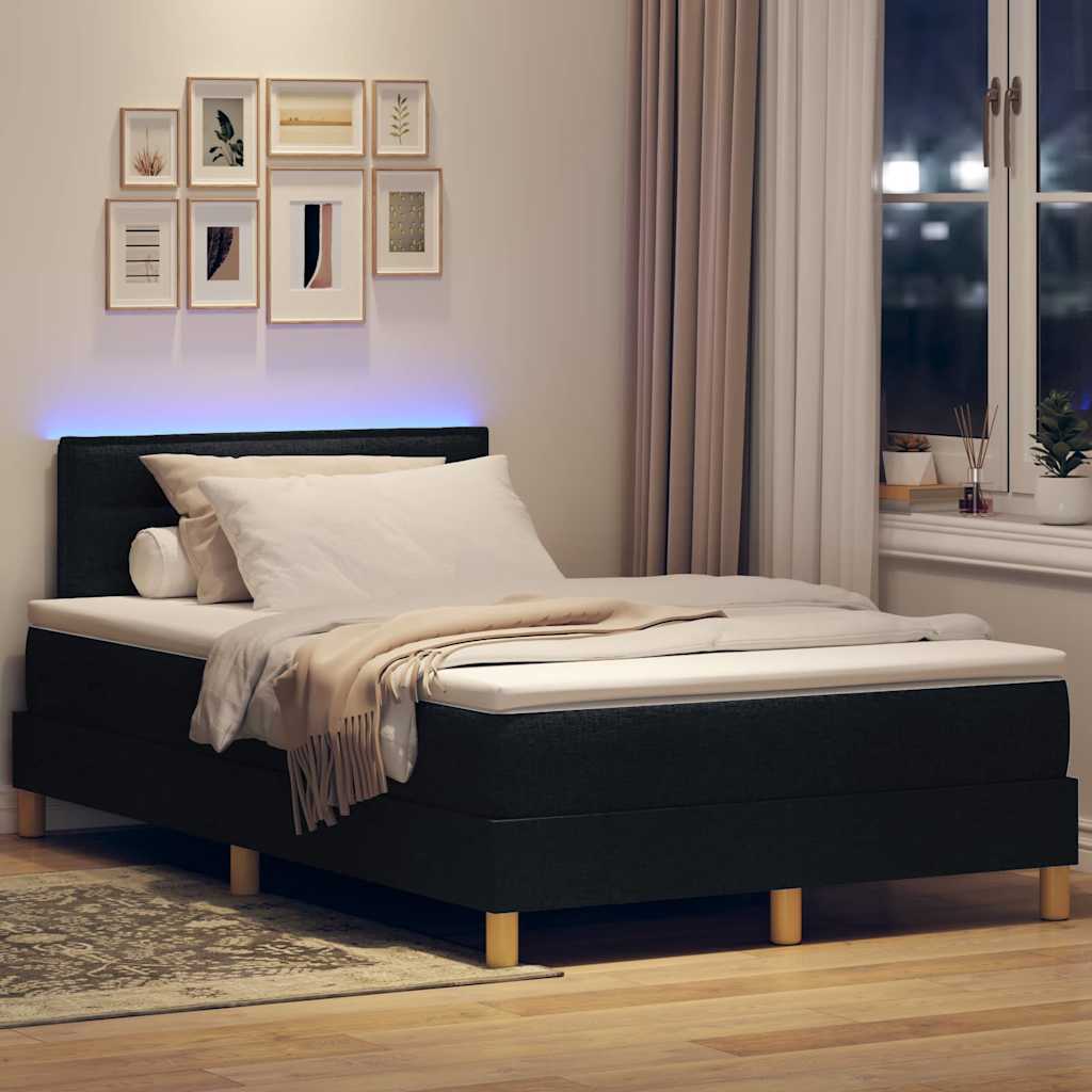 vidaXL Łóżko z sprężyną LED z paskami LED Czarny 120 x 200 cm tkanina