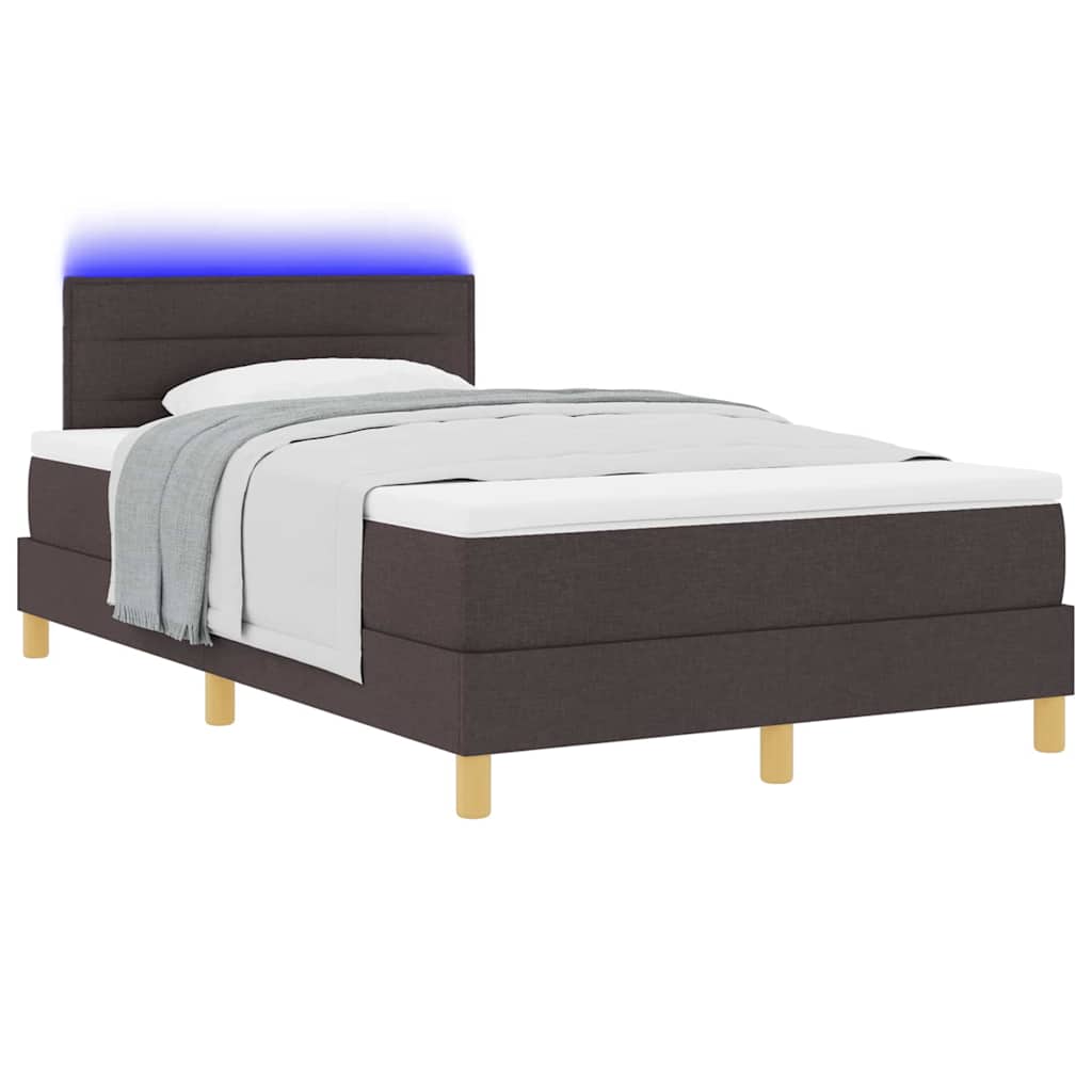 vidaXL Łóżko z sprężyną LED Ciemny brąz 120 x 200 cm tkanina