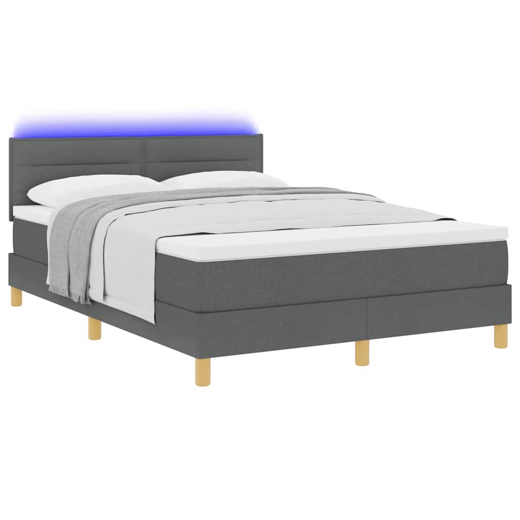 vidaXL Łóżko z sprężyną LED Ciemnoszary 140 x 190 cm tkanina