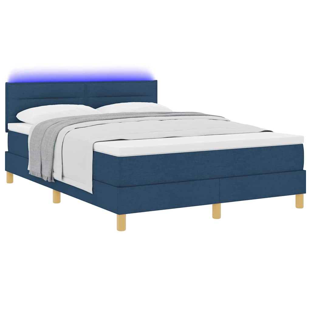 vidaXL Łóżko z sprężyną LED z poduszką Niebieski 140 x 190 cm tkanina
