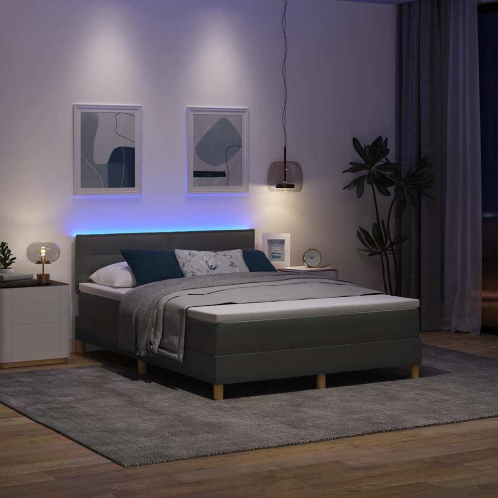 vidaXL Łóżko z sprężyną LED Ciemnoszary 160 x 200 cm tkanina