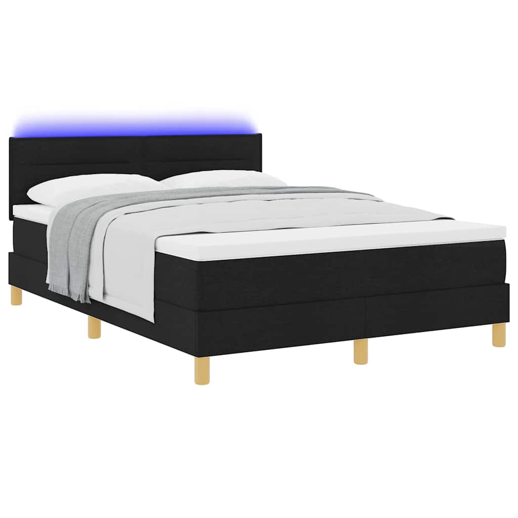 vidaXL Łóżko z sprężyną LED z paskami LED Czarny 160 x 200 cm tkanina