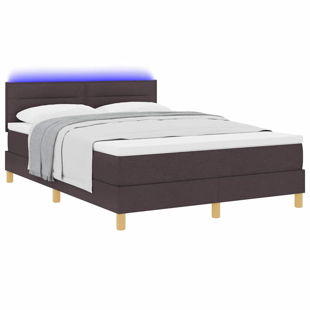 vidaXL Łóżko z sprężyną LED Ciemny brąz 160 x 200 cm tkanina