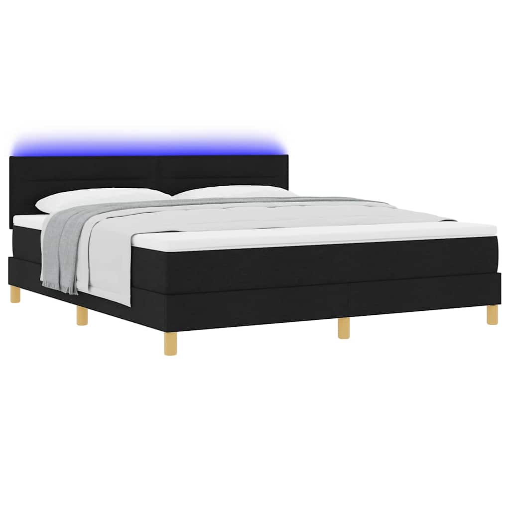 vidaXL Łóżko z sprężyną LED z paskami LED Czarny 180 x 200 cm tkanina
