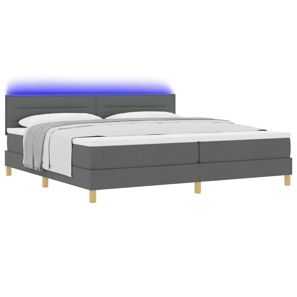 vidaXL Łóżko z sprężyną LED Ciemnoszary 200 x 200 cm tkanina